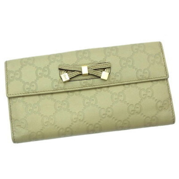 Gucci long Wallet bifold ribbon motif Guccissima beige - Picture 1 of 6